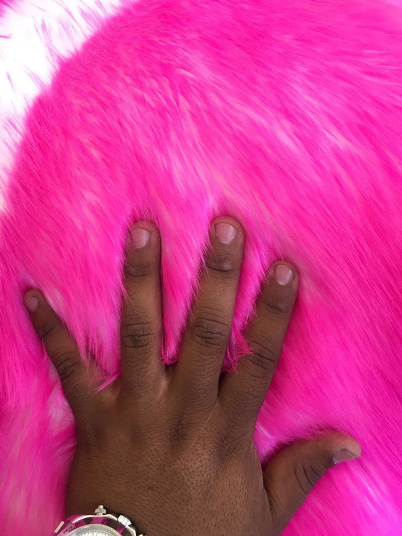 Fuchsia/ivory deluxe cotton candy design-shaggy fun faux fur-2tone super soft faux fur- sold by the yard.