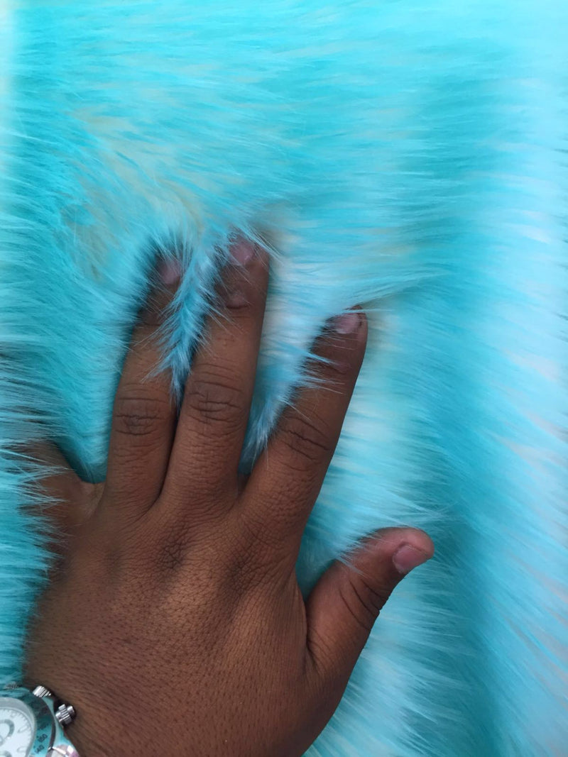 Aqua/ivory deluxe cotton candy design-shaggy faux fun fur-2tone super soft faux fur- sold by the yard.