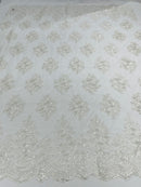 Floral corded embroider with sequins on a mesh lace fabric-sold by the yard