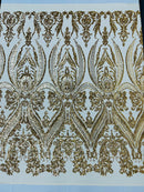 BIG DAMASK SEQUIN ON STRETCH MESH FABRIC (By The Yard)