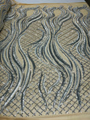 FLAME SEQUIN ON STRETCH MESH FABRIC (By The Yard)