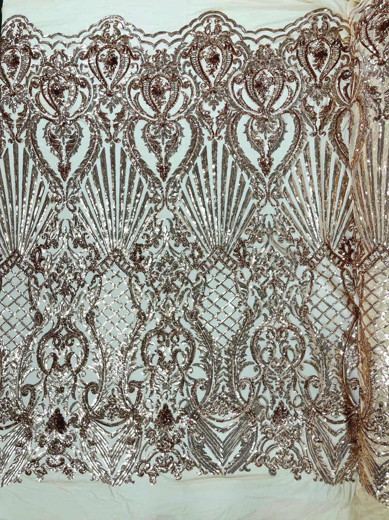 SHELL DAMASK SEQUIN STRETCH MESH FABRIC (by the yard)