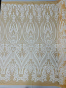 BIG DAMASK SEQUIN ON STRETCH MESH FABRIC (By The Yard)