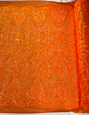 HEART DAMASK SEQUIN STRETCH MESH FABRIC (By The Yard)