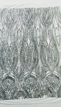 Feather damask shiny sequin design on a 4 way stretch mesh Fabric-prom-sold by the yard.