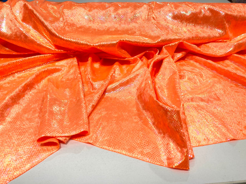 Neon Orange Illusion Venom Snake Skin, Stretch Velvet Iridescent Spandex Fabric - Sold By The Yard.