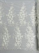 Rosa 3d floral design embroider with rhinestones in a mesh lace-sold by the yard.