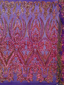 BIG DAMASK SEQUIN ON STRETCH MESH FABRIC (By The Yard)