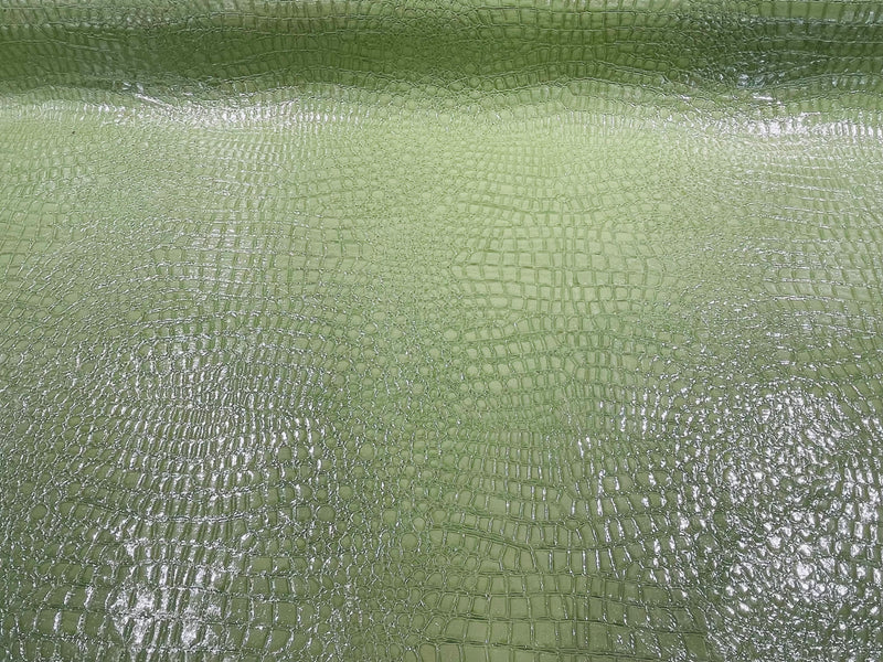 Lime Green Faux Crocodile Vinyl Embossed 3D Scales-Faux Leather-Sold By Yard