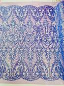 HEART DAMASK SEQUIN STRETCH MESH FABRIC (By The Yard)