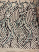 FLAME SEQUIN ON STRETCH MESH FABRIC (By The Yard)