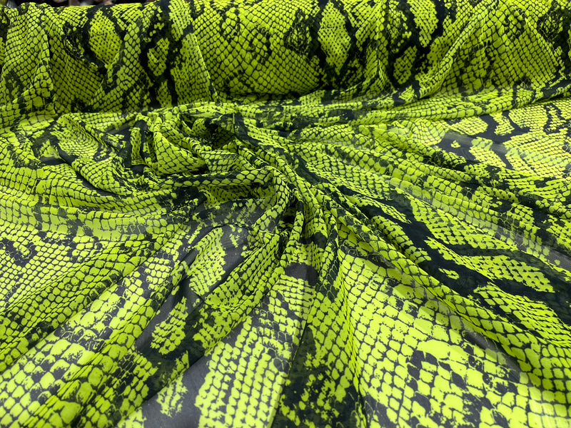 Neon Green rattle snake design on a power mesh 4-way stretch 58"-Sold by the yard.