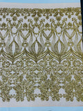New Damask design with sequins embroider on a 4 way stretch mesh fabric-sold by the yard.