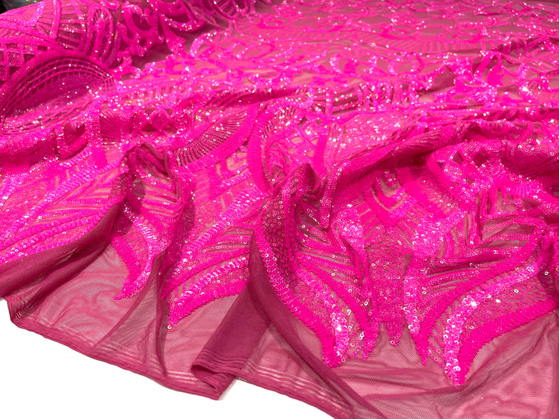 Hot Pink iridescent royalty design on a 4 way stretch mesh-prom-sold by the yard.