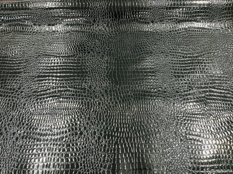 Black Faux Crocodile Vinyl Embossed 3D Scales-Faux Leather-Sold By Yard