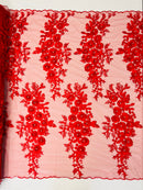 Rosa 3d floral design embroider with rhinestones in a mesh lace-sold by the yard.