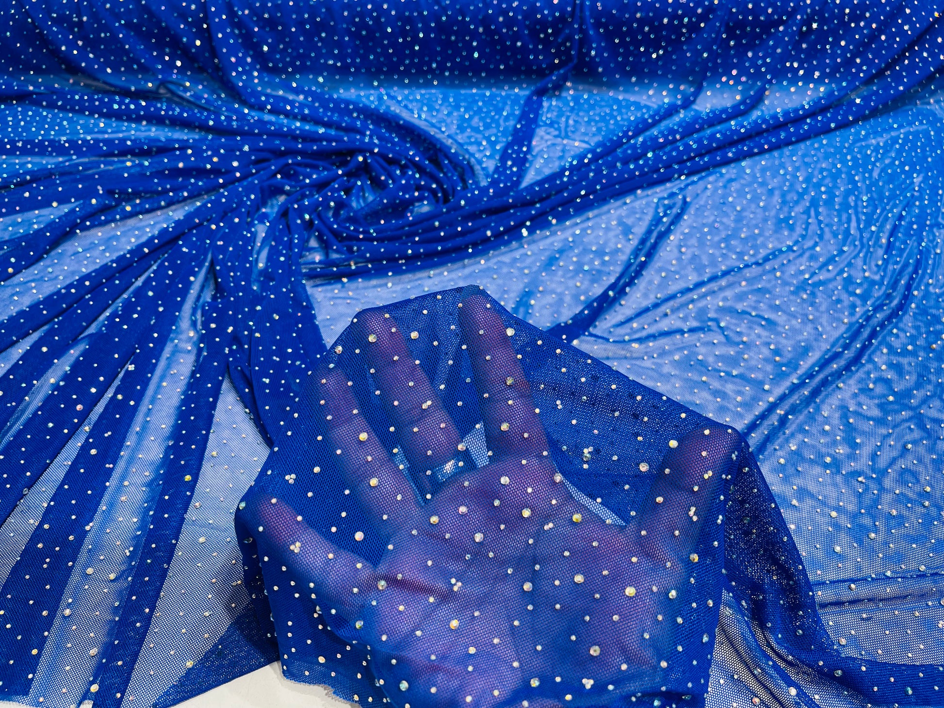 Sheer Mesh Rhinestone Sheer All Over AB Rhinestones On Stretch Power Mesh Fabric, Dancewear ...