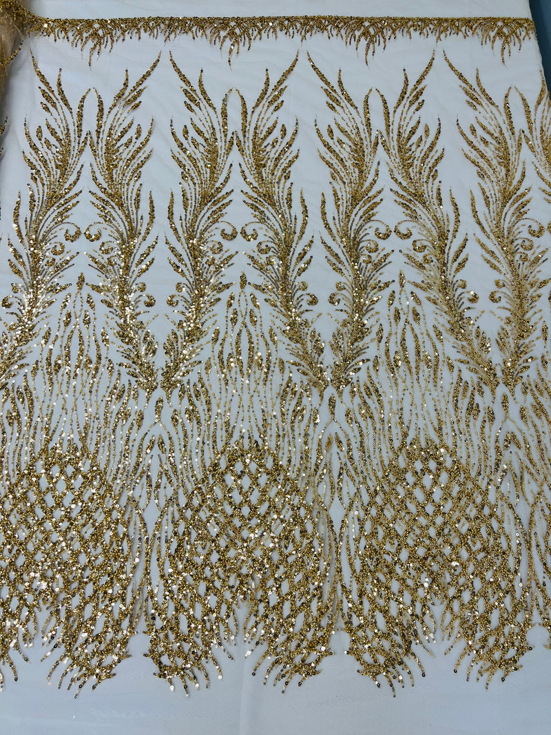 WING FEATHER DAMASK BEADED LACE (By The Yard)