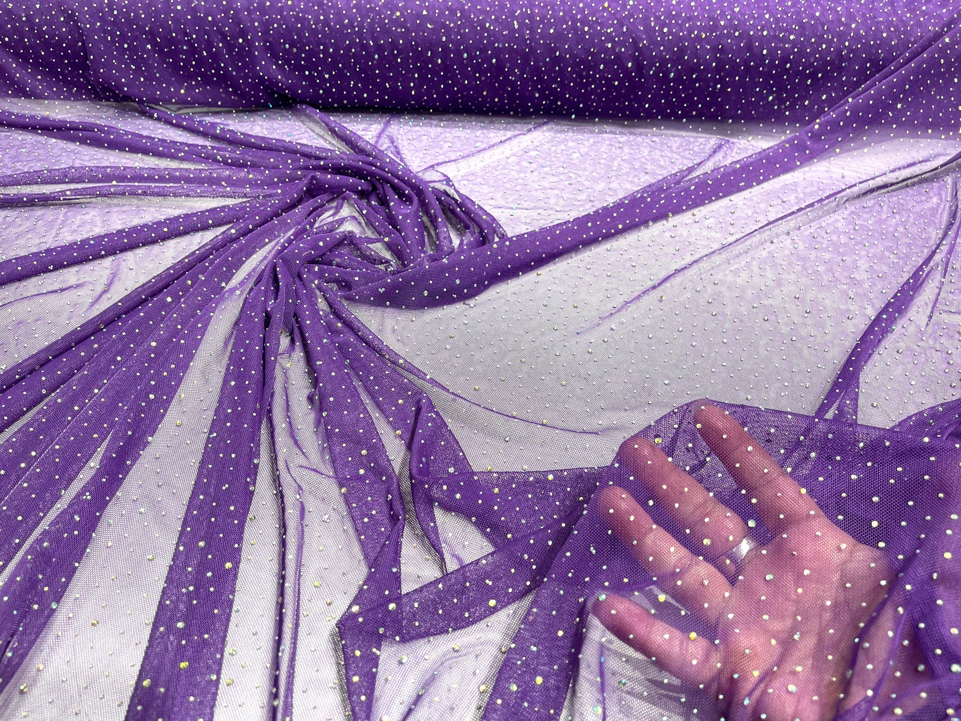 Sheer Mesh Rhinestone Sheer All Over AB Rhinestones On Stretch Power Mesh Fabric, Dancewear ...