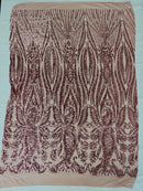 Paisley sequin design on a nude 4 way stretch mesh-prom-sold by the yard.