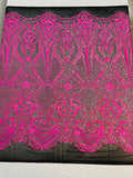 Neon Colos Small Damask Sequins Design on a 4 Way Stretch Mesh Fabric- 48/50" Wide- Sold By The Yard.