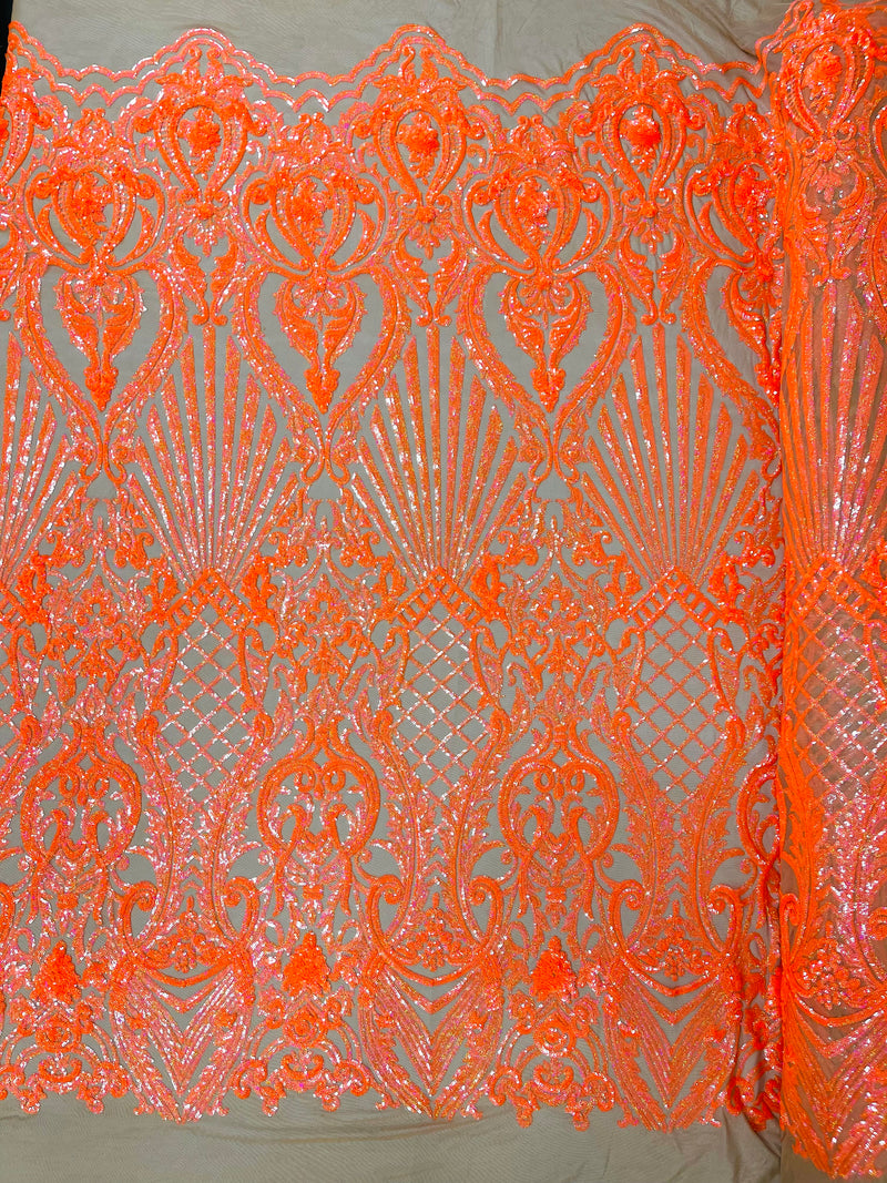 SHELL DAMASK SEQUIN STRETCH MESH FABRIC (by the yard)