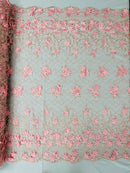 Lia 3d floral design embroider with pearls in a mesh lace-dresses-fashion-prom-sold by the yard