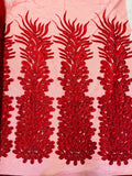 New Vegas heavy beaded feather design embroidery on a mesh fabric-Sold by the panel