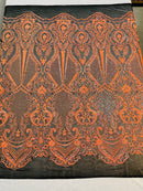 SMALL SEQUIN DAMASK ON STRETCH MESH FABRIC (By The Yard)