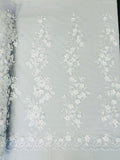 Scarlet 3d floral design embroider with pearls in a mesh lace-sold by the yard.