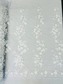 Scarlet 3d floral design embroider with pearls in a mesh lace-sold by the yard.