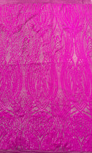Feather damask shiny sequin design on a 4 way stretch mesh Fabric-prom-sold by the yard.
