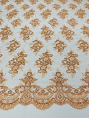 Modern Floral embroider with sequins on a mesh lace fabric-sold by the yard.