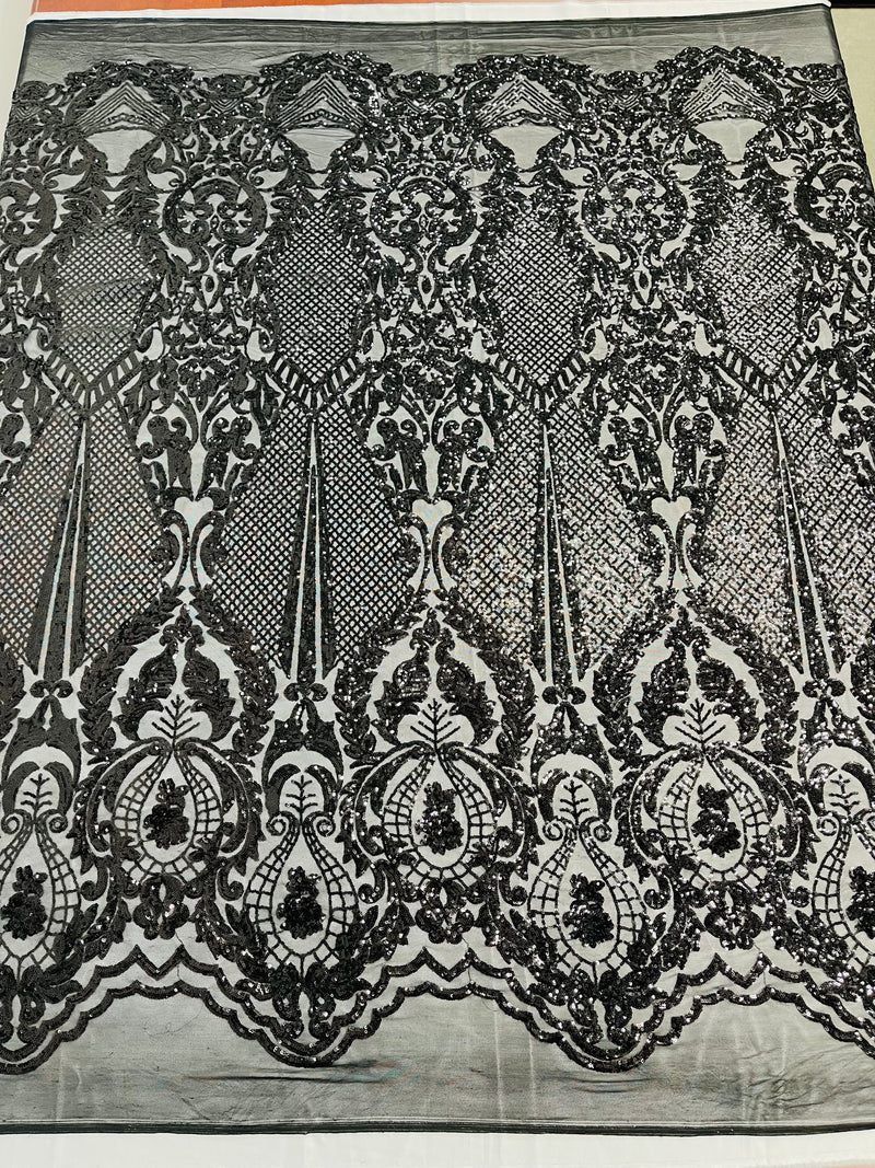 Small Damask Sequins Design on a 4 Way Stretch Mesh Fabric- 48/50" Wide- Sold By The Yard.