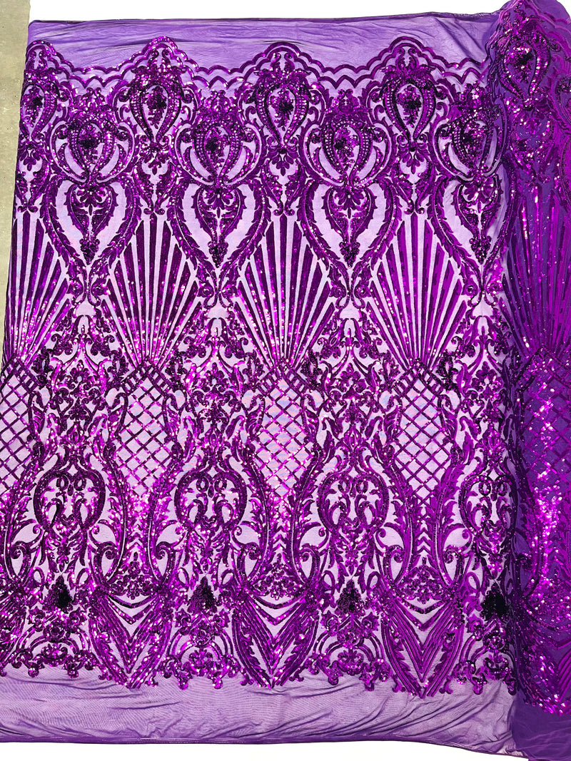 SHELL DAMASK SEQUIN STRETCH MESH FABRIC (by the yard)