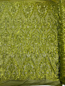 HEART DAMASK SEQUIN STRETCH MESH FABRIC (By The Yard)