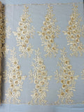 Rosa 3d floral design embroider with rhinestones in a mesh lace-sold by the yard.