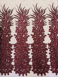 New Vegas heavy beaded feather design embroidery on a mesh fabric-Sold by the panel