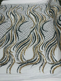 Diana flame design on a 4 way stretch mesh on a 4 way stretch mesh-sold by the yard.