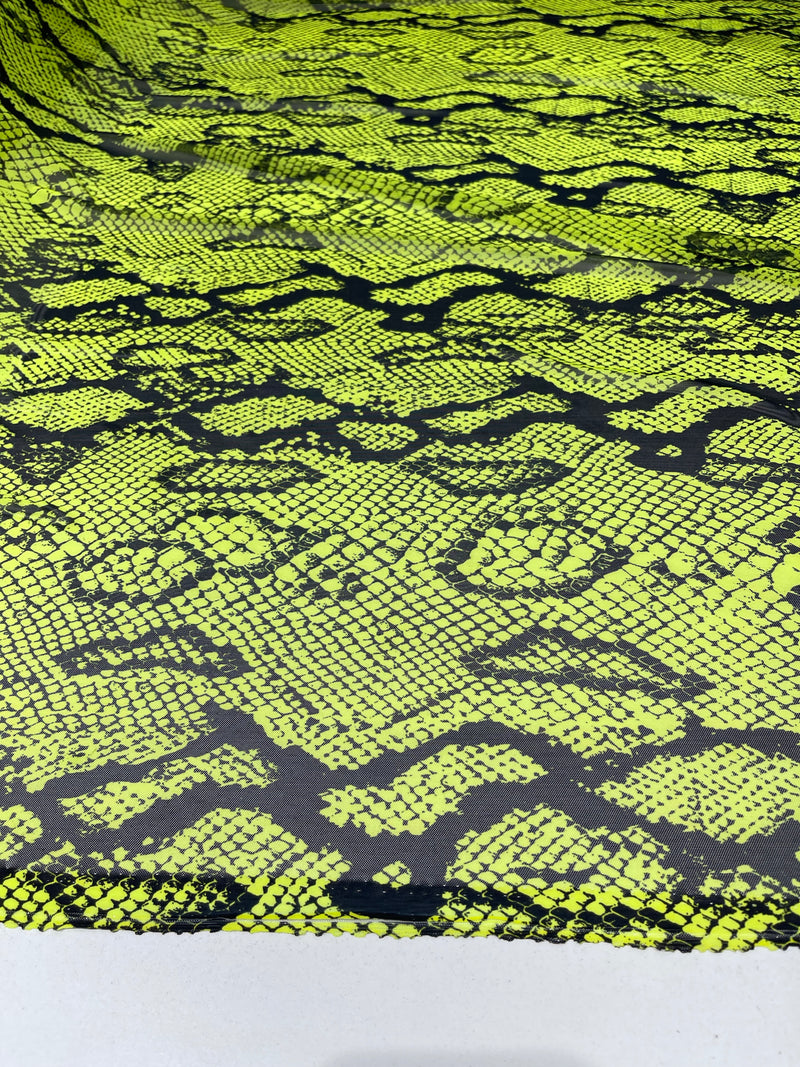 Neon Green rattle snake design on a power mesh 4-way stretch 58"-Sold by the yard.