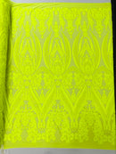 BIG DAMASK SEQUIN ON STRETCH MESH FABRIC (By The Yard)