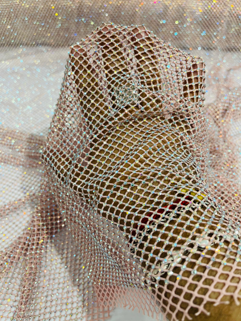 Fish Net Spandex Rhinestone Fabric - Gold - Solid Spandex Fish Net Fabric  Yard