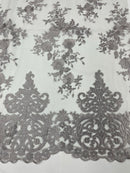Elegant flower damask flat lace embroidery on a mesh-sold by the yard.