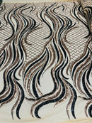 FLAME SEQUIN ON STRETCH MESH FABRIC (By The Yard)