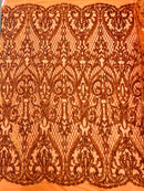 HEART DAMASK SEQUIN STRETCH MESH FABRIC (By The Yard)