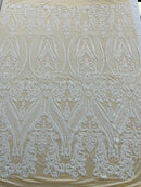 BIG DAMASK SEQUIN ON STRETCH MESH FABRIC (By The Yard)