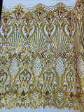 SHELL DAMASK SEQUIN STRETCH MESH FABRIC (by the yard)