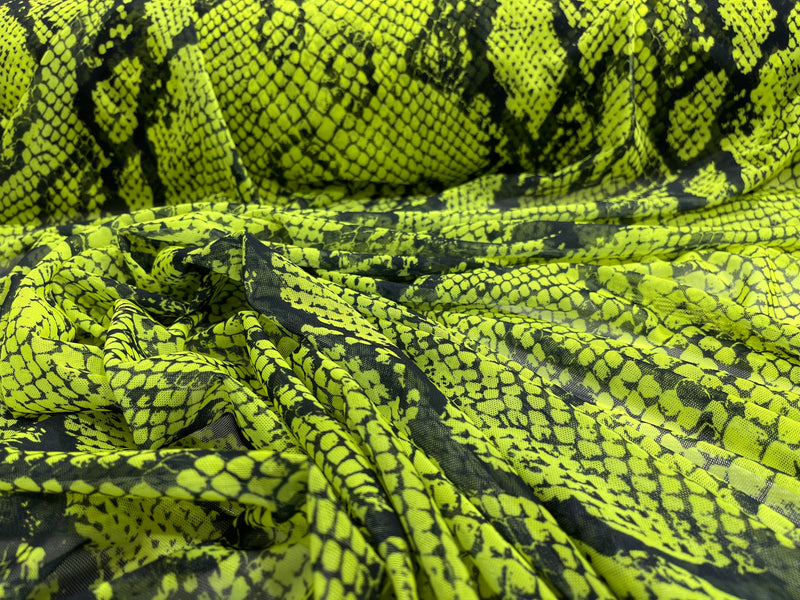 Neon Green rattle snake design on a power mesh 4-way stretch 58"-Sold by the yard.