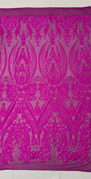 BIG DAMASK SEQUIN ON STRETCH MESH FABRIC (By The Yard)