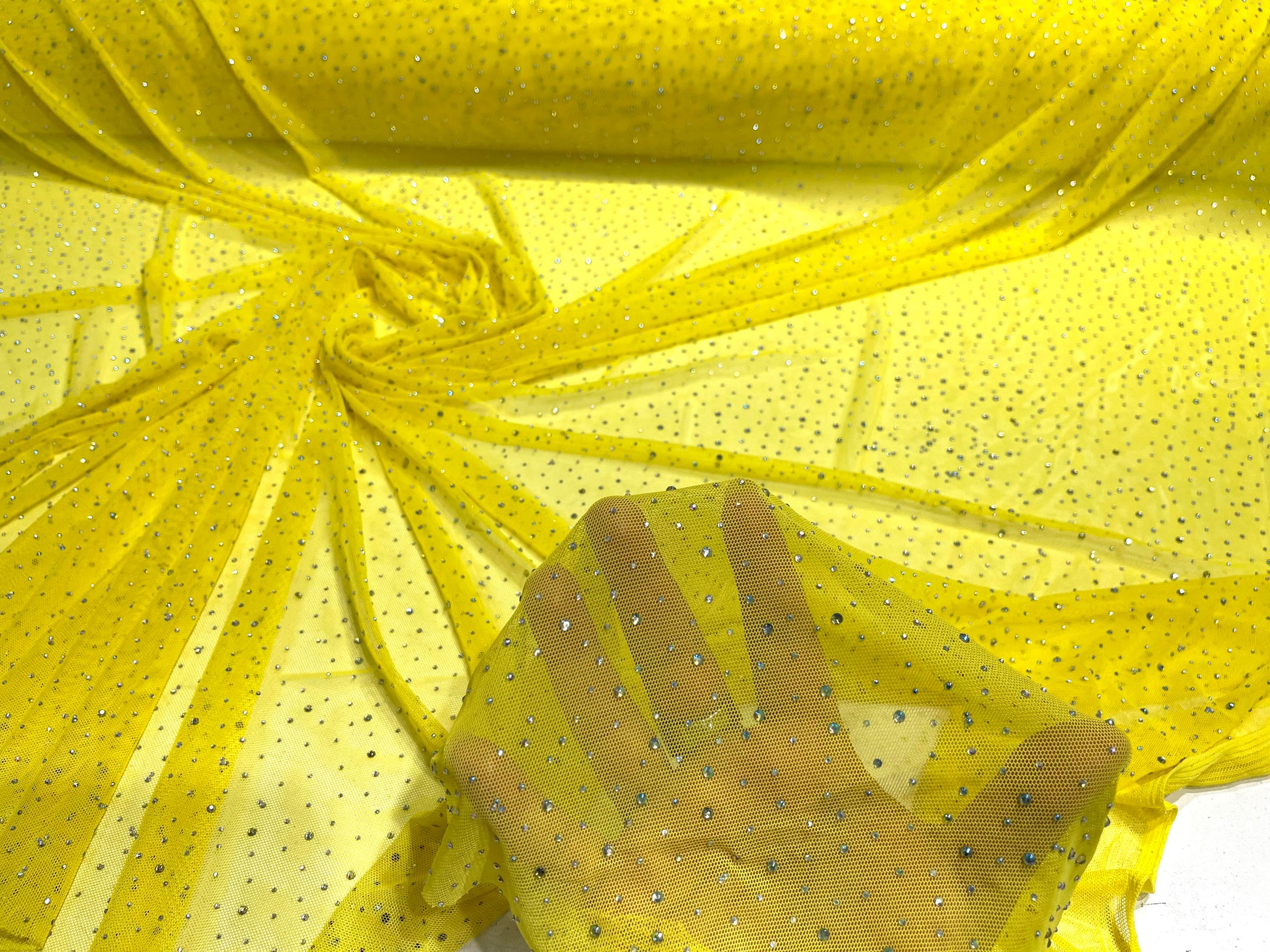 Sheer All Over AB Rhinestones On Stretch Power Mesh Fabric, Dancewear ...